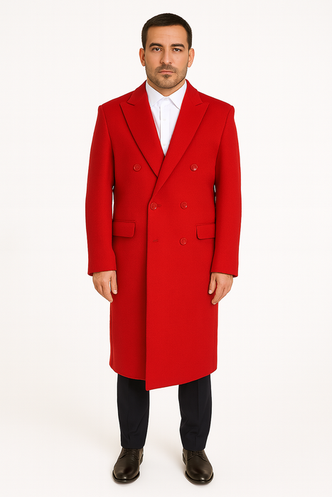 Mens Full Length and Cashmere Overcoat - Winter Topcoats - Red Coat