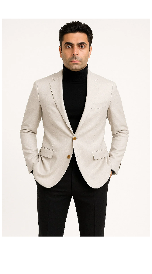 Mens Light Beige Casual Blazer with Slim Fit and Notch Lapel