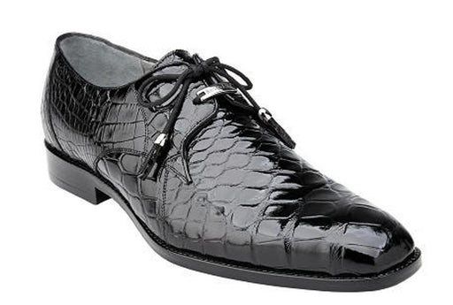 Belvedere Alligator Shoes Mens Black Italian Lace Up Lago