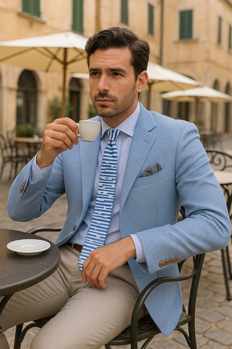 Mens Blazer - Cheap Priced Mens Sport Coat - Mens Classic Two Button Linen & Cotton Summer Sport Coat Blazer In Sky Blue Houndstooth