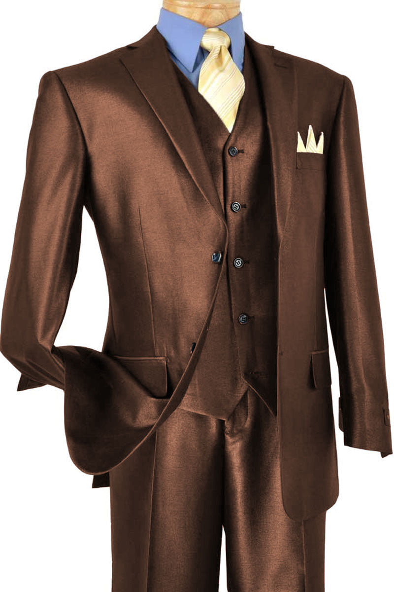Mens Classic Vested Shiny Sharkskin Blue Suit - Image 5