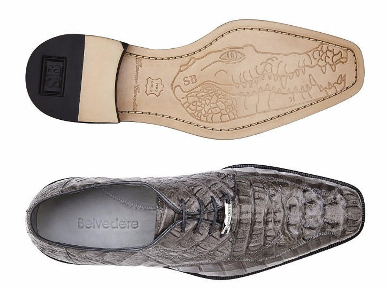 Belvedere Mens Gray Real Hornback Shoes Chapo 1465 - Image 3