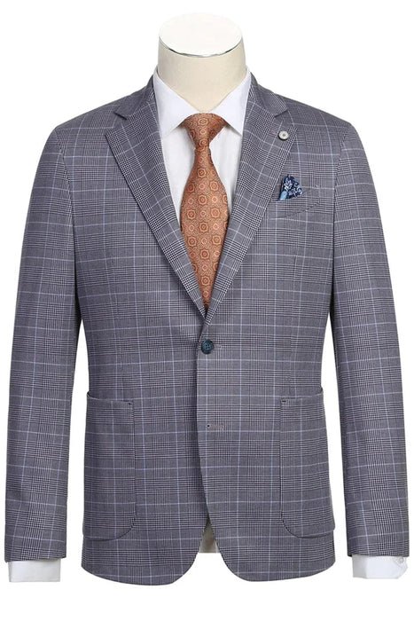Saco vaquero - Western Sport Coat - Western Blazer- Mens Half Canvas Unconstructed Sport Coat Blazer In Grey Blue Windowpane Plaid