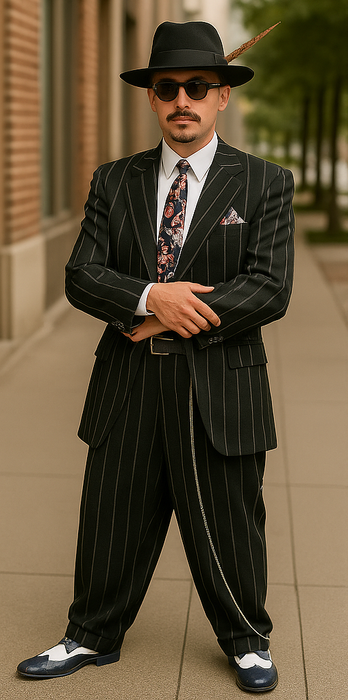 Mens High Fashion Vested Black and White Pinstripe Zoot Suit For Sale ~ Pachuco Mens Suit Perfect for Wedding