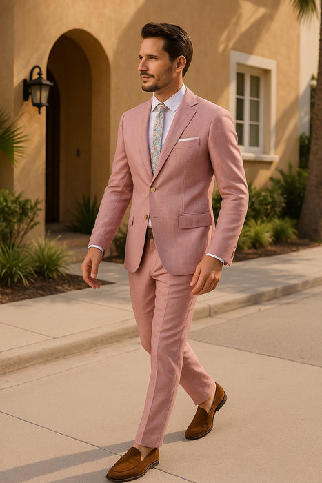 Mens Linen Suit For Beach Wedding - Summer  Suit in Pink