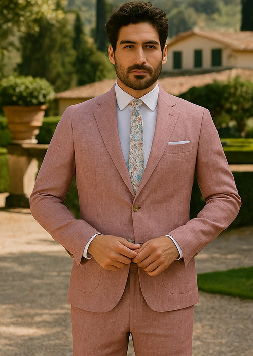Mens Linen Suit For Beach Wedding - Summer  Suit in Pink
