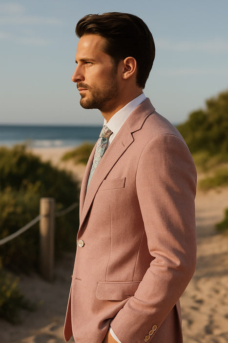 Mens Linen Suit For Beach Wedding - Summer Suit in Pink