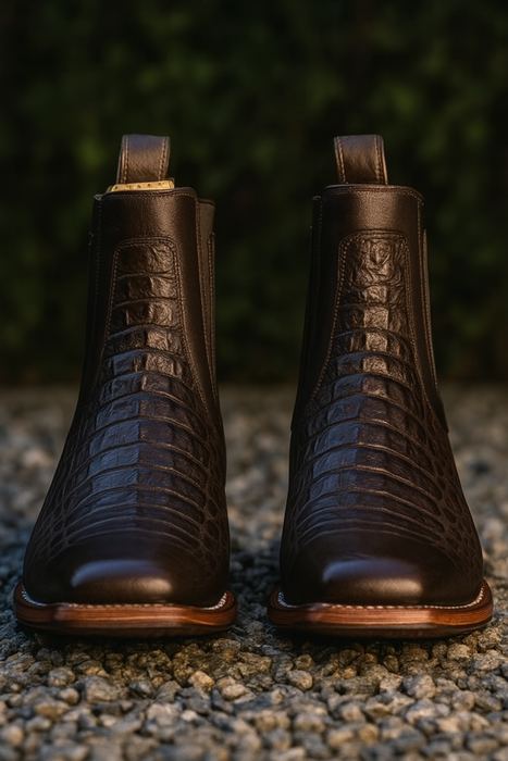 Mens Short Caiman Print Boots