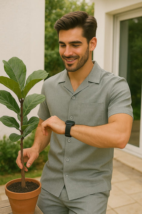 Mens Walking Suits Casual Two Piece Sets Summer Short Sleeve Shirt & Pants Casual Two Piece Mens Walking Outfit For Sale Pant Sets Casual Suit Set Men'S Suit 100% Mens Linen Suit - Fabric – Light Grey