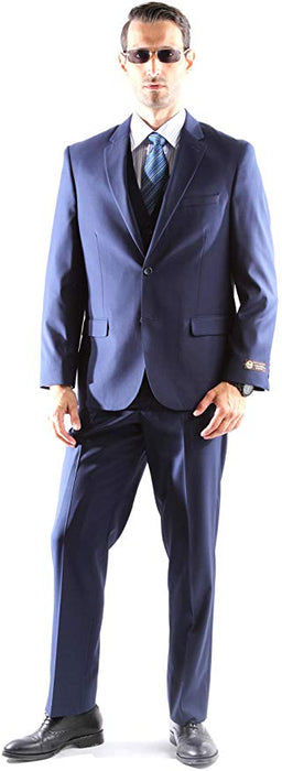 Men's Super 150's Poly/Viscose Wool Feel Single Breasted 2 Button Midnight Blue Suit