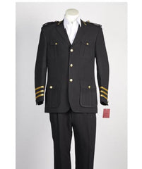 Men's diamond nail heads Safari Military Style 2 Button Suit Black