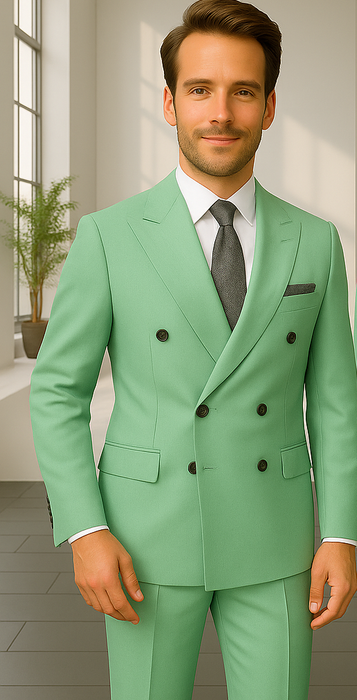 Wool Suit - Italian Made Business Suit by Statement Men's 2 Piece 100% Wool Double Breasted Suit - Pinstripe Pattern