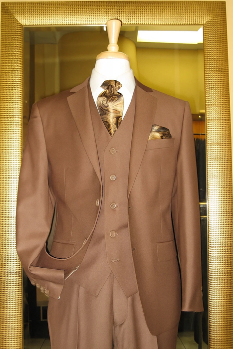 2 Button 3 Piece Mocca Fitted Suit Copper~Rust~Cognac
