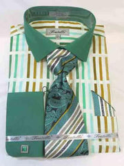 Mint Forest Multi Men's Stripe Multi Pattern Cotton French Cuff Men's Dress Shirt