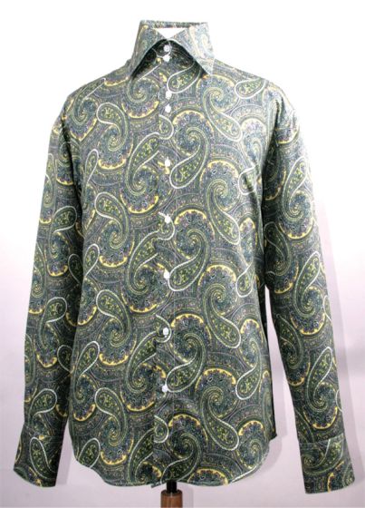 Mens Paisley Shirts - Club Fashion Dress Shirt Spread Collar in Color Mustard