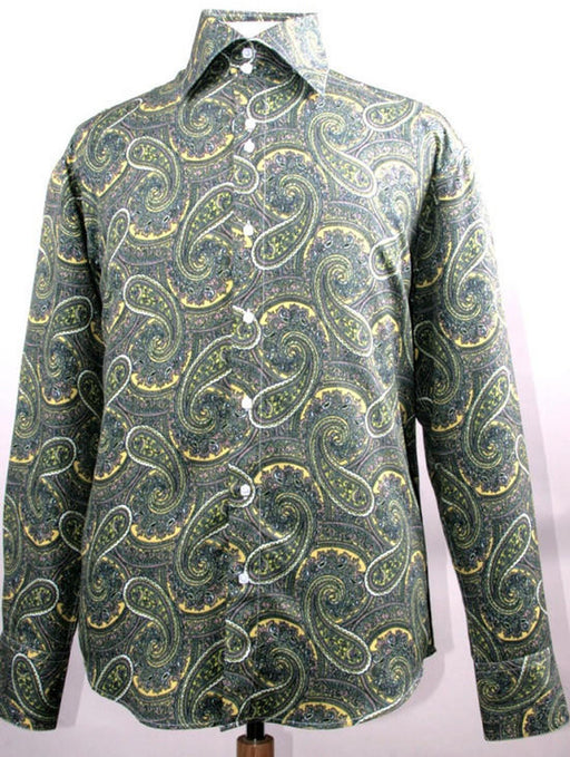 Mens Fancy High Collar Paisley Mustard Shirt