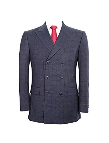 Navy 6 Buttons Double Breasted Suits 3 Piece Classic Fit Suit