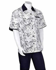 Navy Men's 2 Piece Set Casual Two Tone Art Design Casual Two Piece Walking Outfit For Sale Pant Sets Suit
