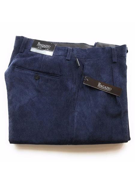 Bagazio Men's Navy Mini Corduroy Cuffed Leg Single Pleated Pant
