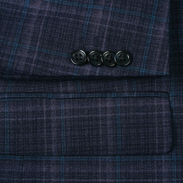 Saco vaquero - Western Sport Coat - Western Blazer- Mens Two Button Classic Wool Stretch Sport Coat Blazer In Dark Navy Blue Windowpane Plaid