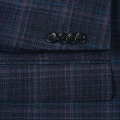 Saco vaquero - Western Sport Coat - Western Blazer- Mens Two Button Classic Wool Stretch Sport Coat Blazer In Dark Navy Blue Windowpane Plaid