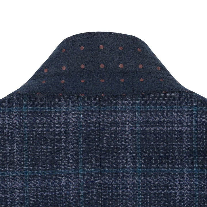 Saco vaquero - Western Sport Coat - Western Blazer- Mens Two Button Classic Wool Stretch Sport Coat Blazer In Dark Navy Blue Windowpane Plaid