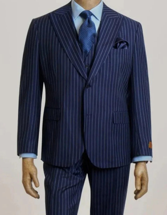 Steve Harvey Suits Clothing line - Steve Harvey Suits Mens Peak Lapel Modern Fit - No Pleated Pants Designer Brand Navy 3 Piece Vested Suit