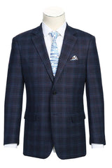 Saco vaquero - Western Sport Coat - Western Blazer- Mens Two Button Classic Wool Stretch Sport Coat Blazer In Dark Navy Blue Windowpane Plaid
