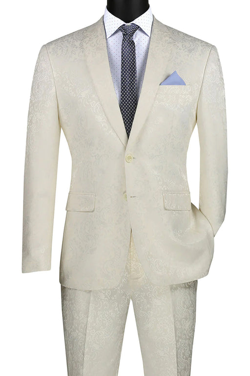 Graduation Suit - Men's Slim Fit Shiny Paisley Prom & Wedding Suit in Ivory