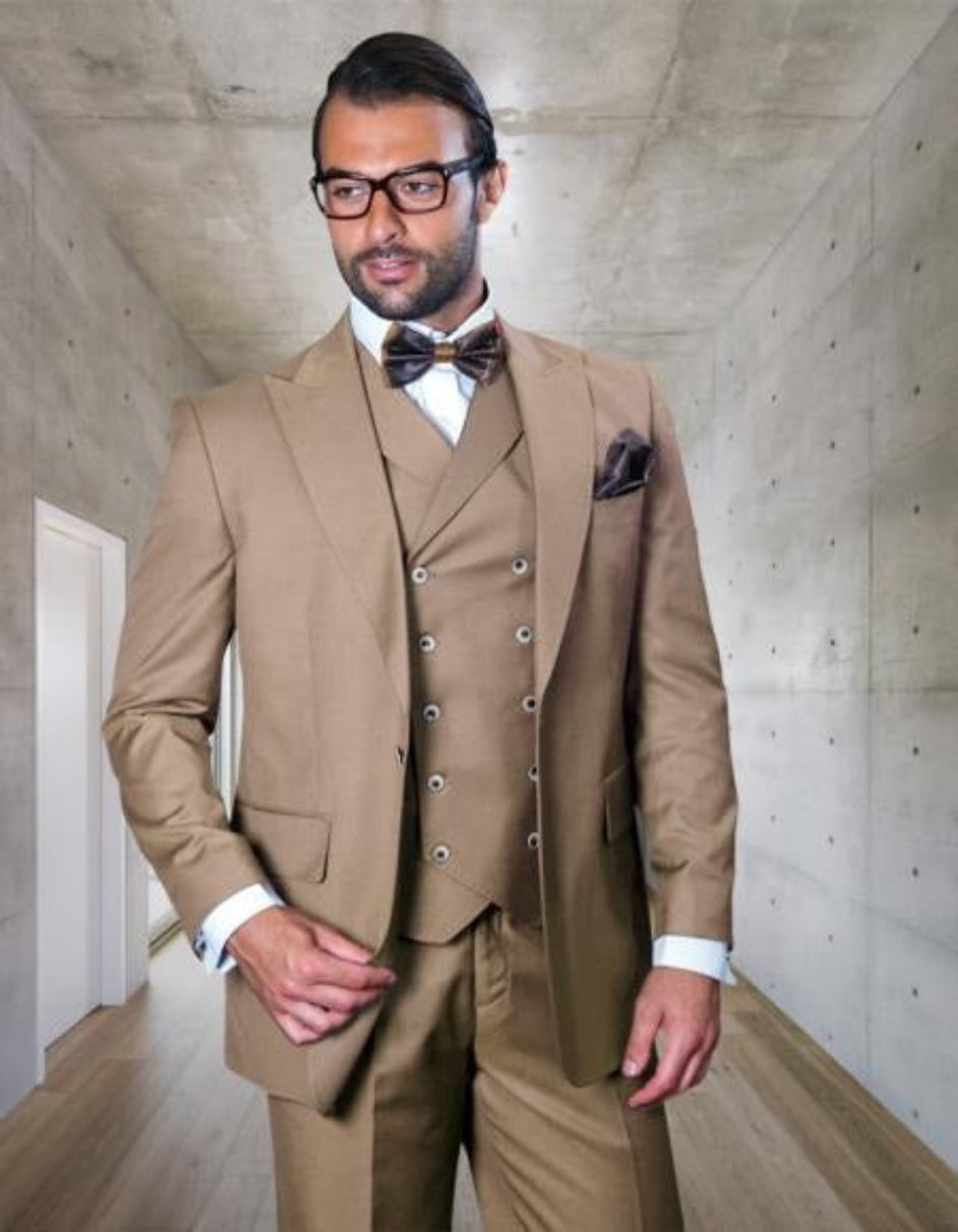 Old School Suit - 1920 Suit - Vintage Suit - Old Fashion Style 1 Button Tan Wide Leg Pants Suit
