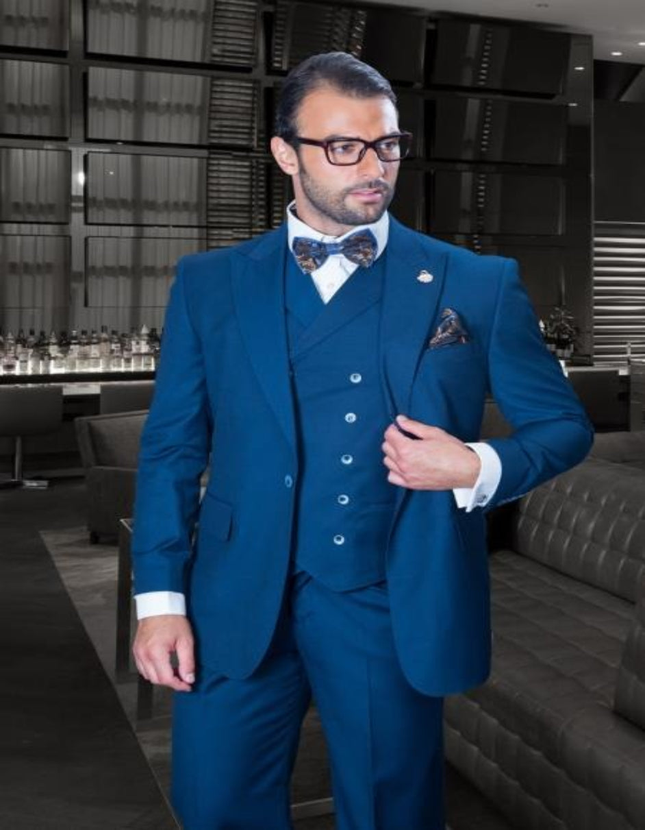 Old School Suit - 1920 Suit - Vintage Suit - Old Fashion Style Sapphire 1 Button Wide Leg Pants Suit