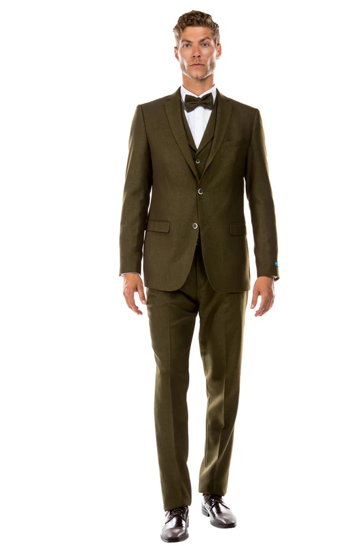 Cheap priced Suit- Men's Two Button Vested Vintage Style Tweed Wedding Olive Suit green - Image 2