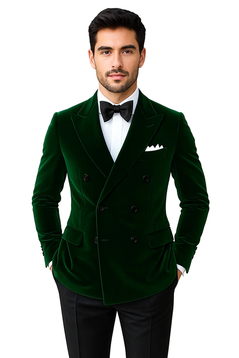 Olive Double Breasted Velvet Blazer