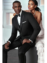 Men's Peak Lapel Modern Slim Fit Black Wedding Tuxedo Slim Fit Black Tuxedo - Skinny Fit Tuxedo