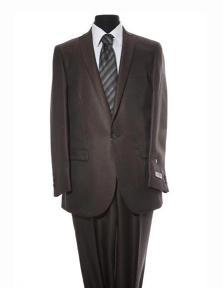 Men's Textured Pattern Brown Peak Lapel 1 Button Suit