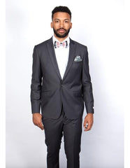 Men's Rossiman Rossi Man Brand Gray Tapered Leg Lower Rise Pants & Get Skinny 100% Wool 1 Button Slim Fit Peak Lapel Suit