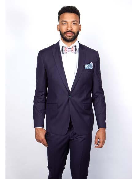 Men's Rossiman Rossi Man Brand Tapered Plum Leg Lower Rise Pant & Get Skinny 1 Button Slim Fit Peak Lapels Suit 100% Wool