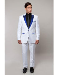 Slim Tux White with royal blue lapel