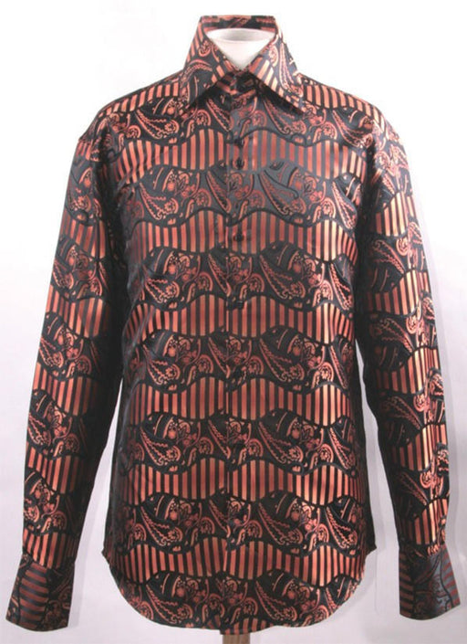 Mens Fancy High Collar Club Shirt Orange Paisley Shirt