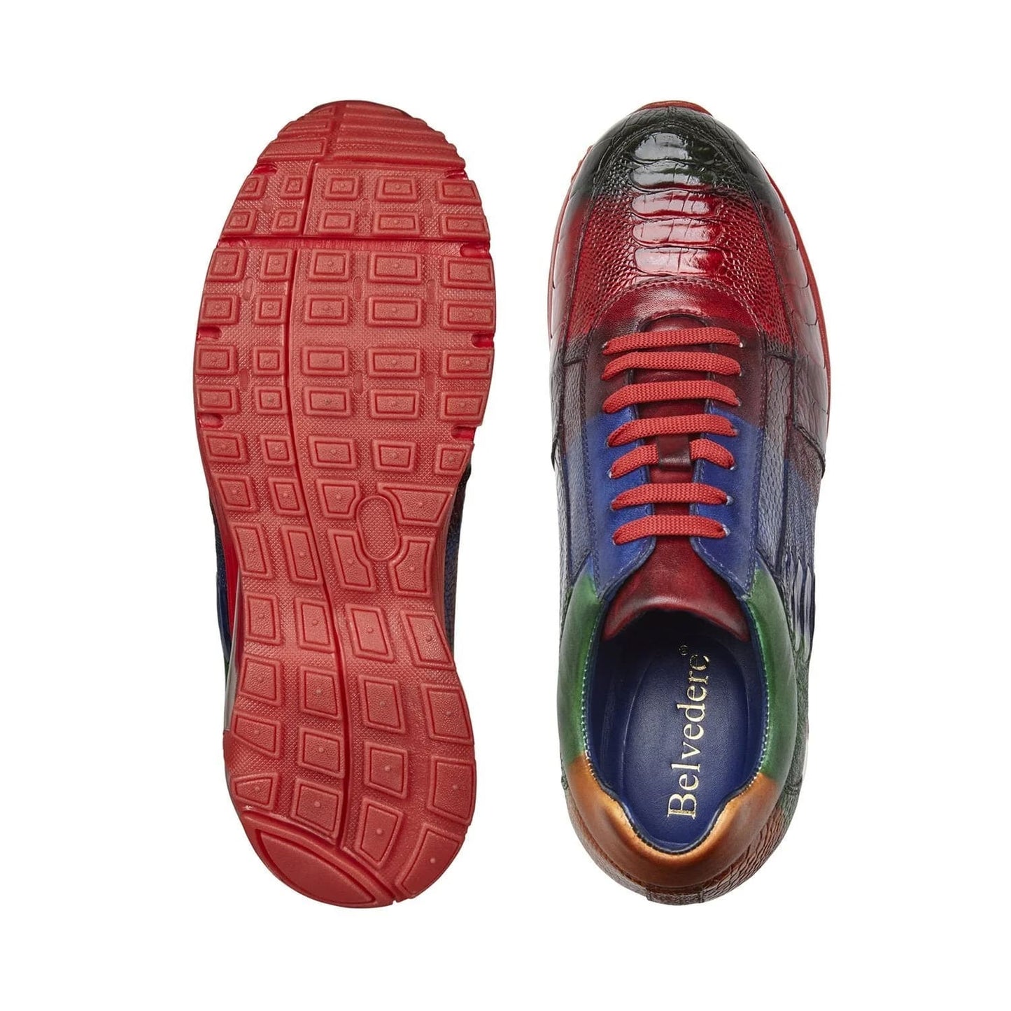 Belvedere George Men's Shoes Multi Color Exotic Ostrich Leg Sneakers - Image 3