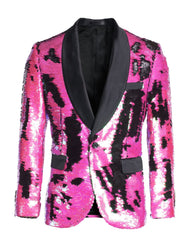 1 Button Reversible Sequin Blazers In Fuchsia and Black Cheap Prom Tuxedos