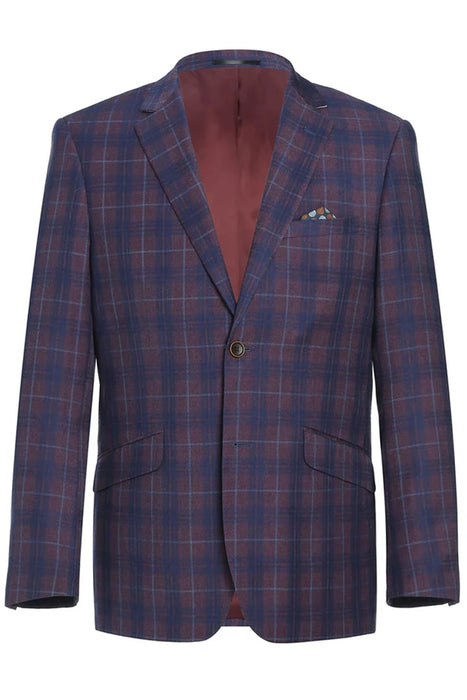 Saco vaquero - Western Sport Coat - Western Blazer - Mens Slim Fit Two Button Sport Coat Blazer In Purple & Blue Windowpane Plaid