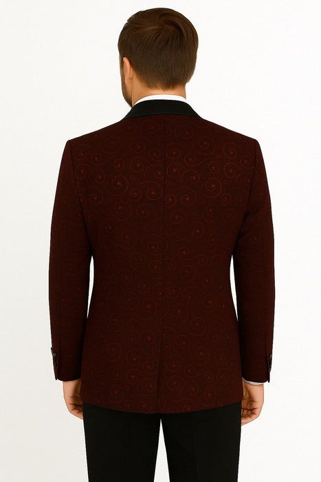 Paisley-300 Burgundy and Black Tuxedo Blazer with Bow Tie
