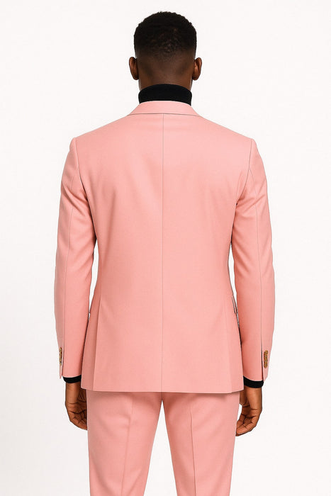Mens Pink Double-Breasted Suit with Gold Buttons