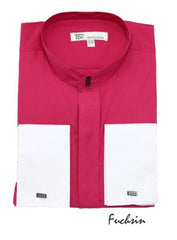 Fashion Hidden Buttons French Cuff Mandarin Collarless Dress Fuchsia ~ fuschia~ hot Preacher Round Style Pink Men's Dress Shirt