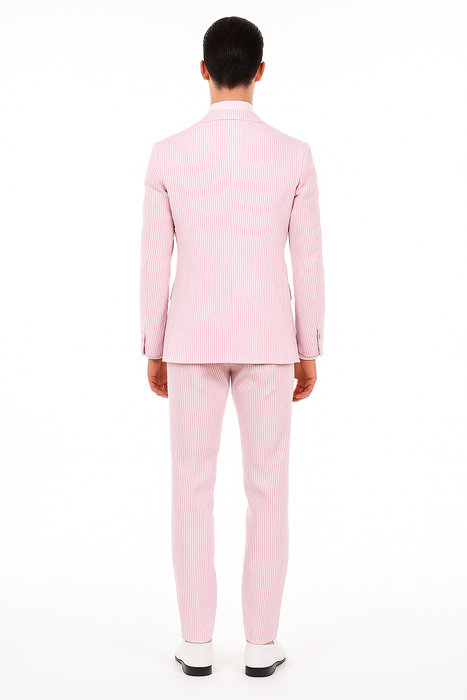 Mens Modern Slim Pink Seersucker Suit