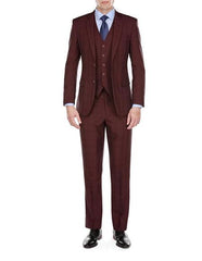 Men's Plaid checkered check pattern Burgundy Suit 2 Button Burgundy ~ Wine ~ Maroon Suit Modern-Fit Suits