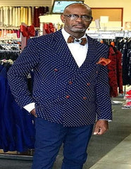 Polka dot pattern! Slim Fit Double Breasted Blazer ~ Sport Coat Navy