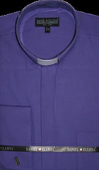 Best Cheap Priced Designer Sale Banded Collar Preacher Round Style Clergy Mandarin Collarless - French Cuff Purple Men's Dress Shirts
