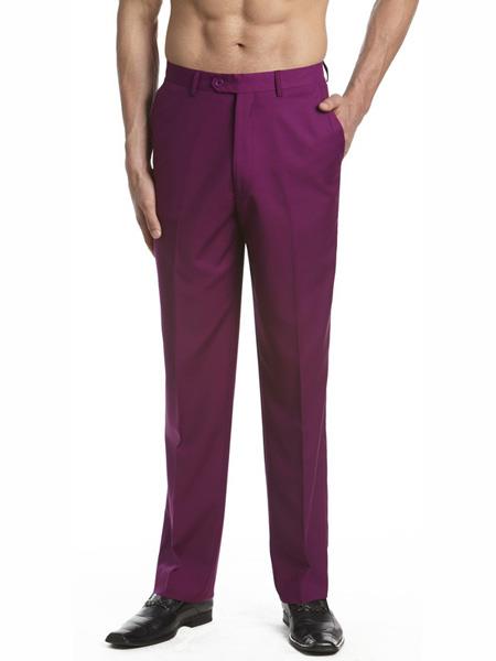 Men'S Dress Pants Trousers Flat Front Slacks Purple Purple / Dress size Pants : 44